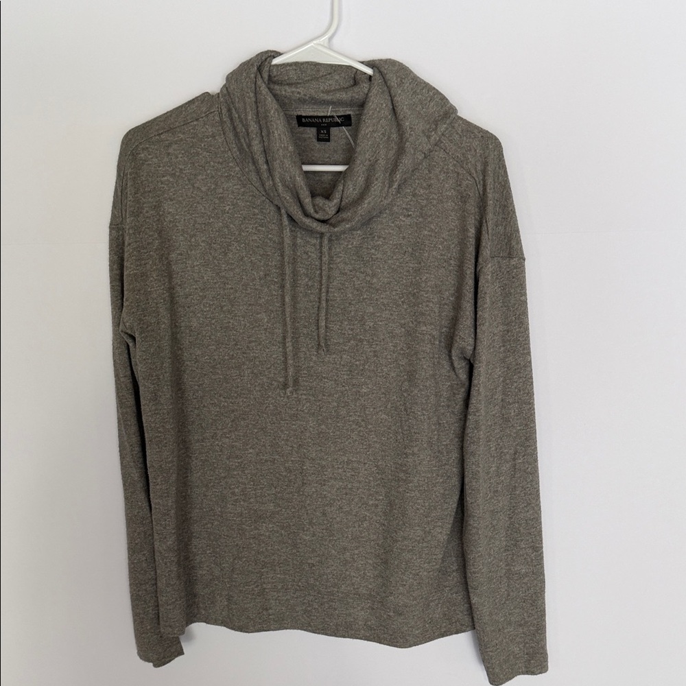 Banana Republic Taupe Drawstring Cowl Neck Long Sleeve Top